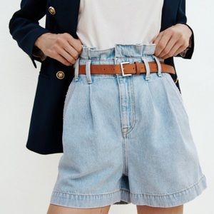 ZARA Belted Lightwash Denim Shorts
